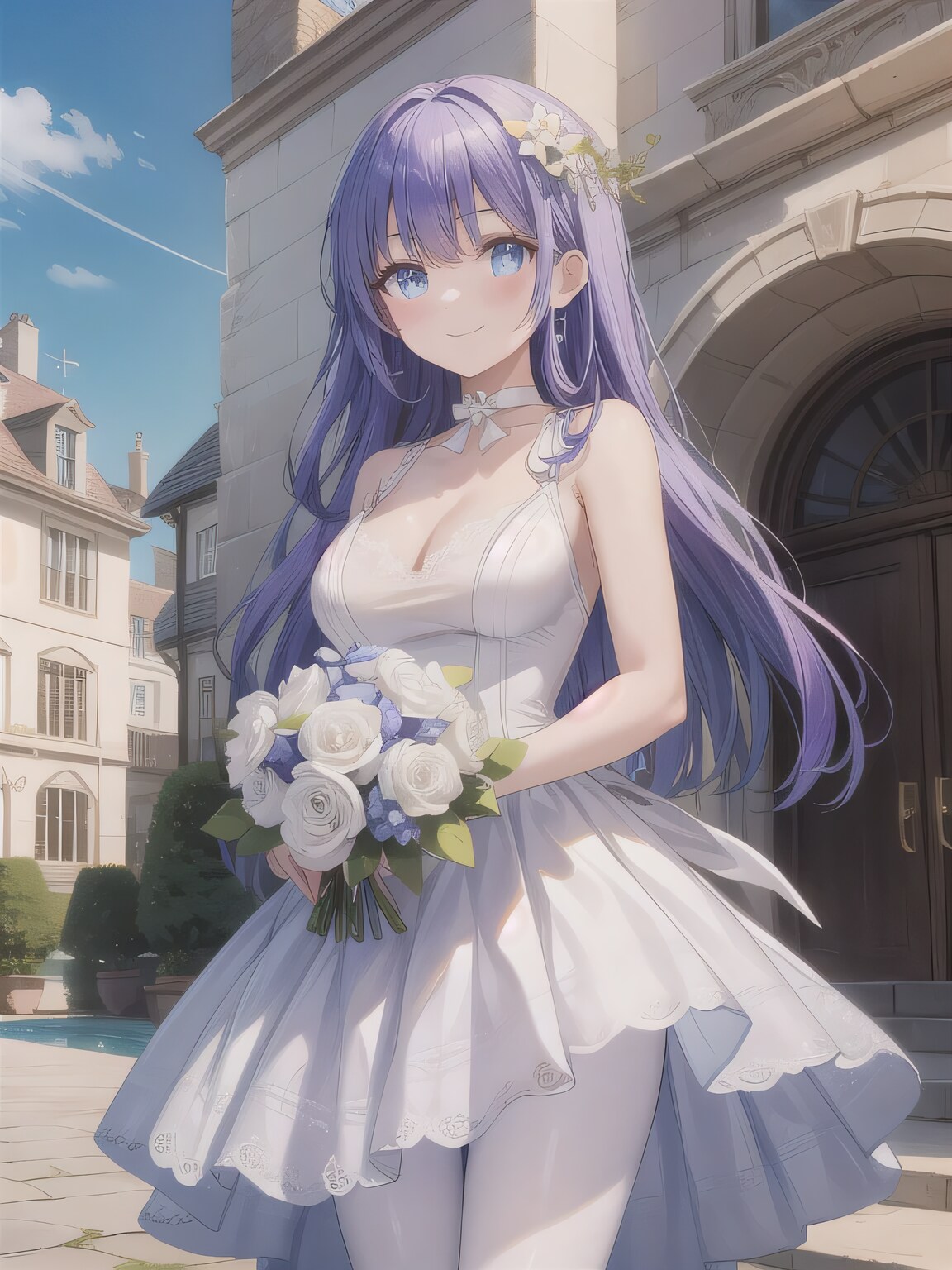 紫髪ロングでウェディングドレスの少女２ | の人気AIイラスト・グラビア