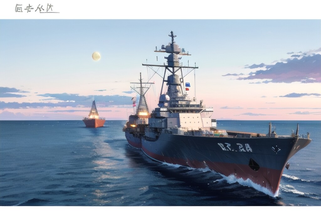 軍艦と明けの空
