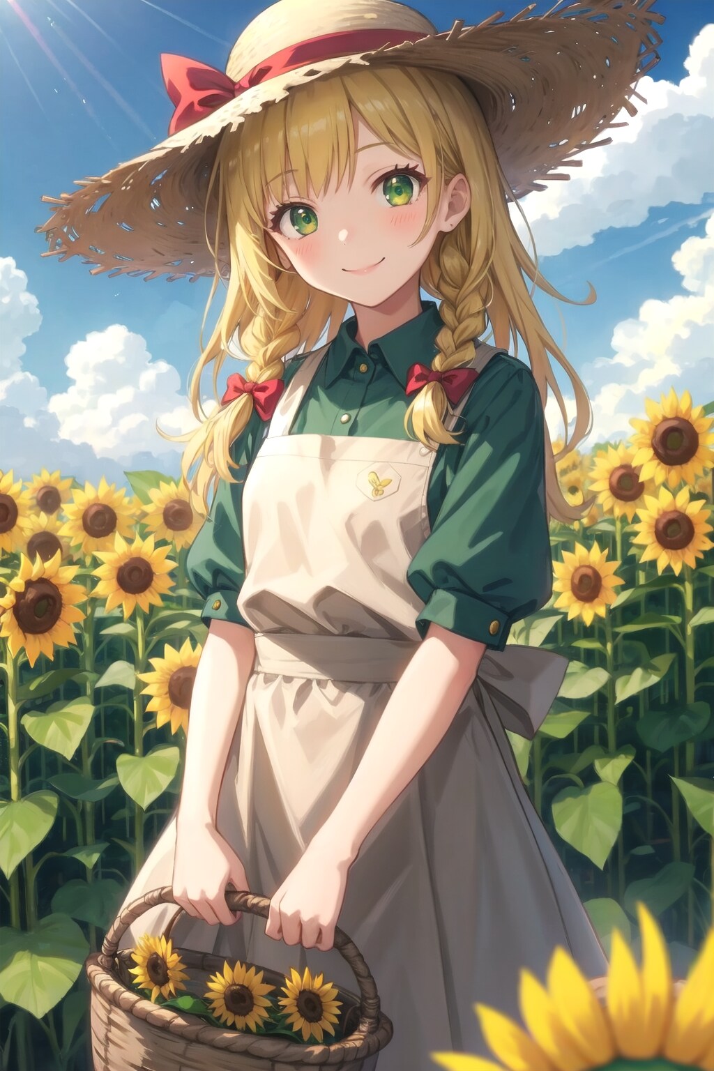 向日葵畑での微笑み