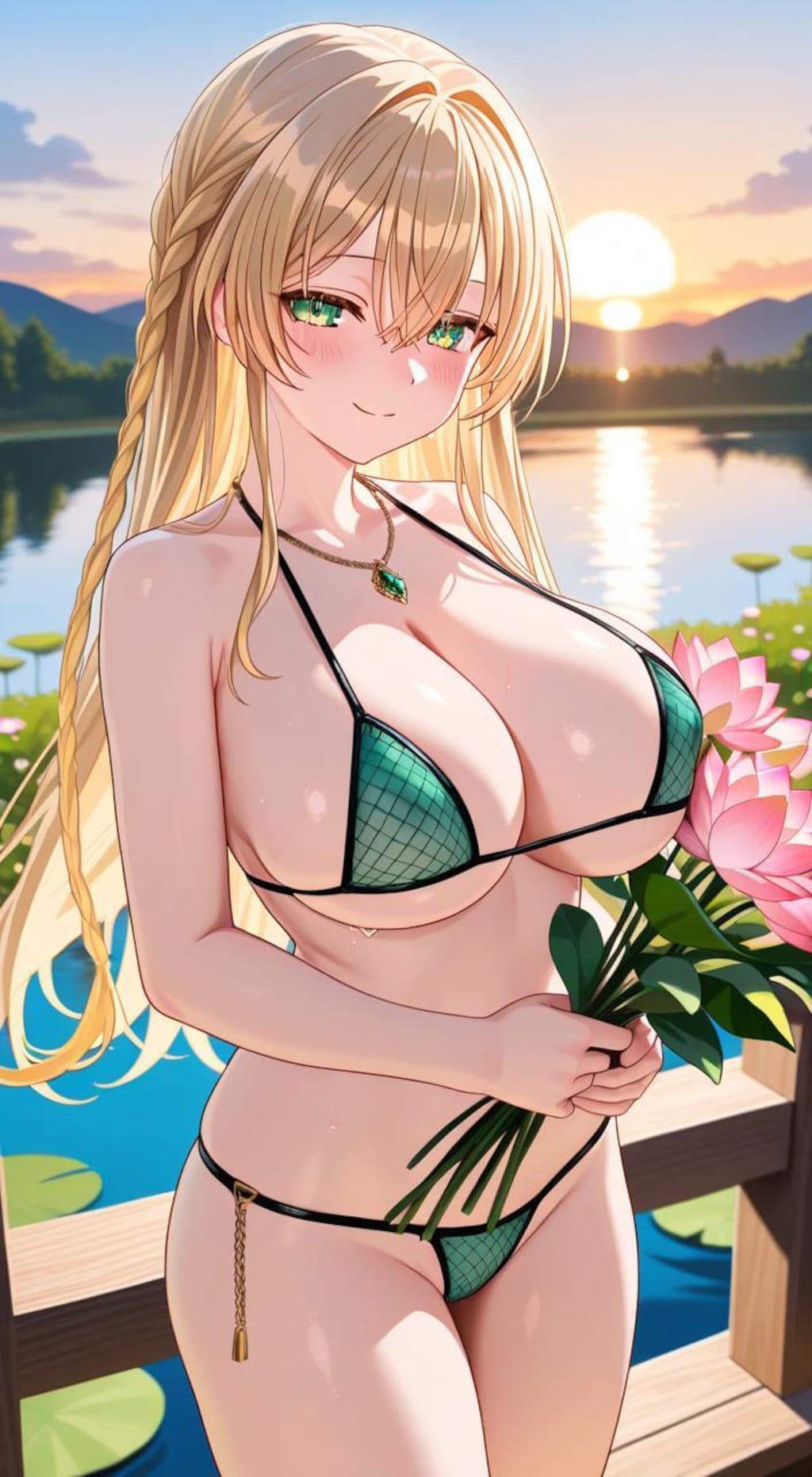 金髪三つ編みちゃん　網ビキニ