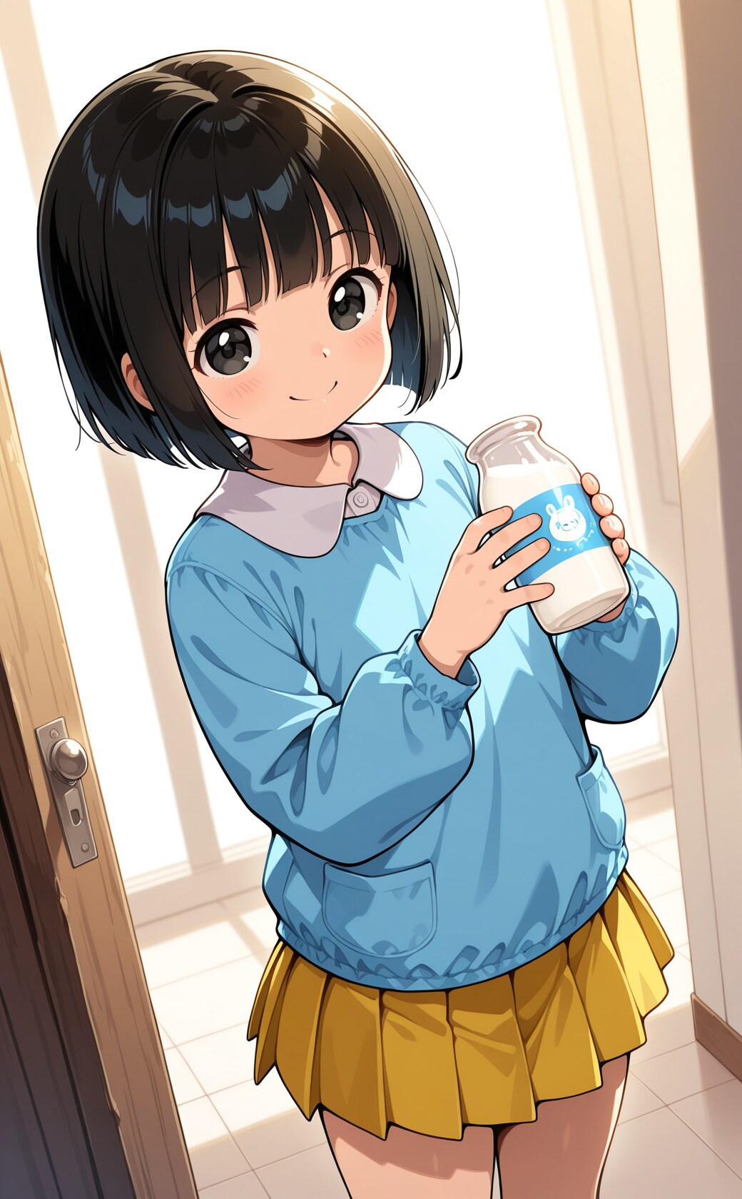 牛乳を溢す園児