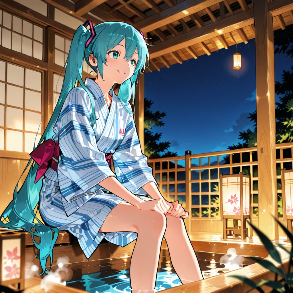 温泉宿でのミクちゃん | の人気AIイラスト・グラビア