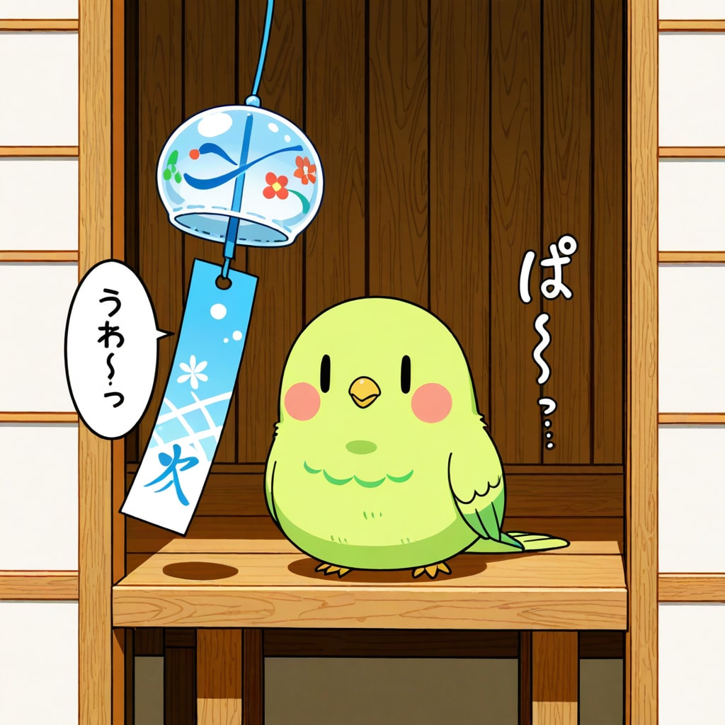 風鈴とインコ