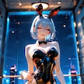 綾波レイ、夜景のラウンジで無表情のままバニーを纏う 2枚目