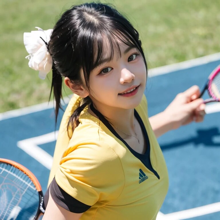 黒髪ポニテでテニスウェアの美女４７ | の人気AIイラスト・グラビア