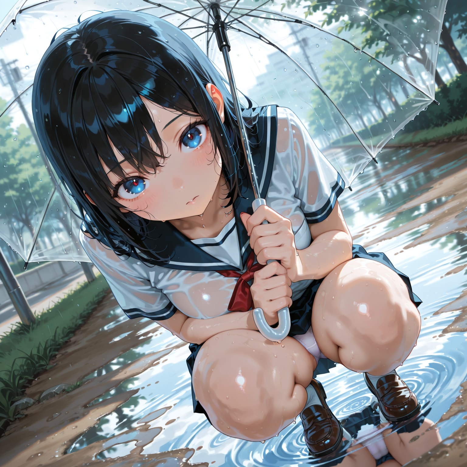 雨の中の制服ちゃん