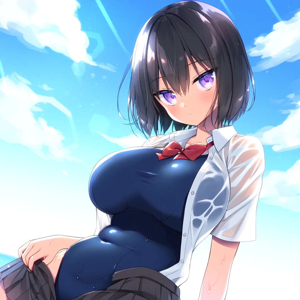 無表情つり目ちゃん　スク水だから平気