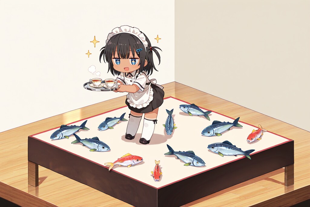 魚に紅茶を振る舞うこなつちゃん Y903