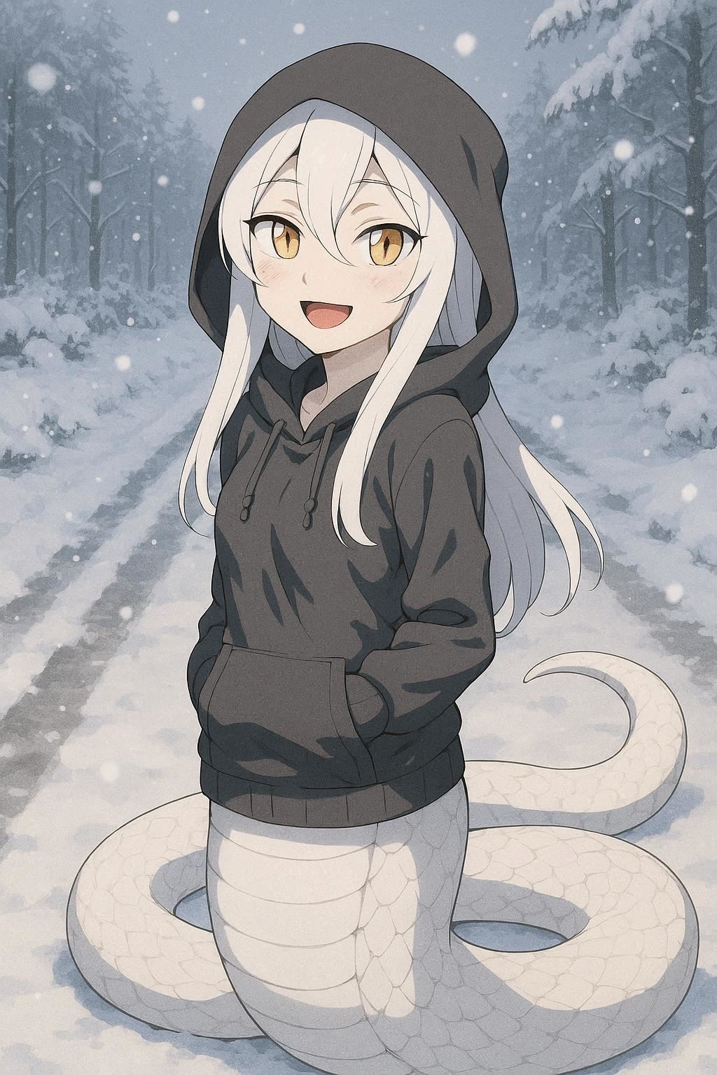 雪道のパーカー白蛇ラミアちゃん