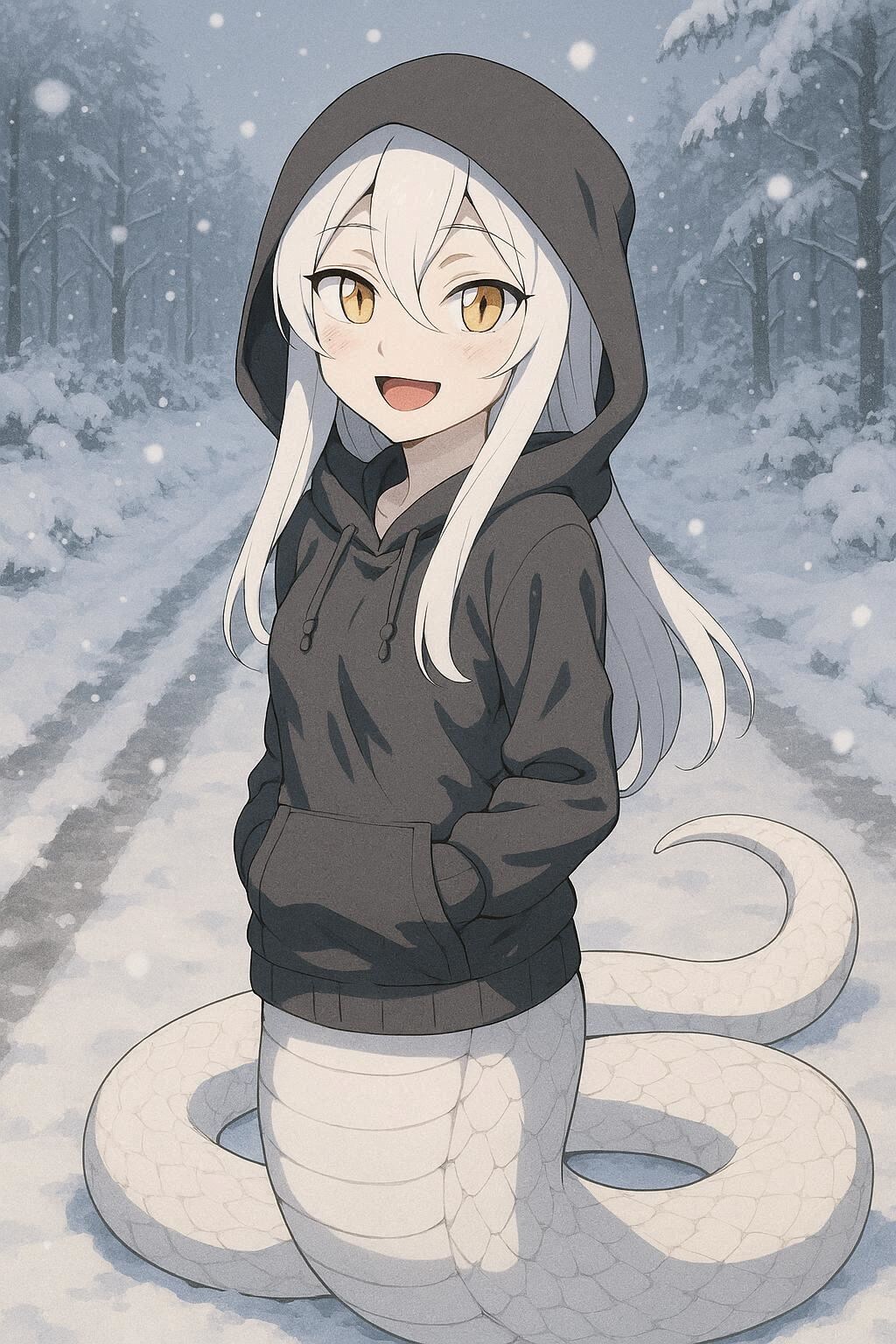 雪道のパーカー白蛇ラミアちゃん