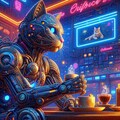油絵SF風、猫ロボカフェの猫ロボ 7枚目