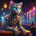 油絵SF風、猫ロボカフェの猫ロボ 5枚目