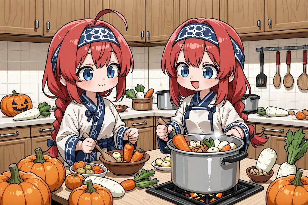 二人で調理中
