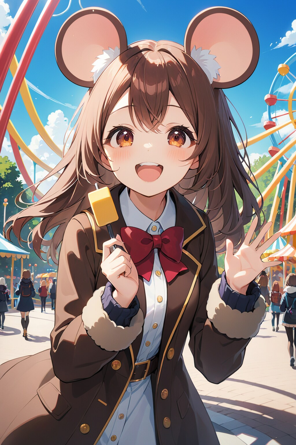 ねず耳と遊園地のかわいい女の子 | の人気AIイラスト・グラビア