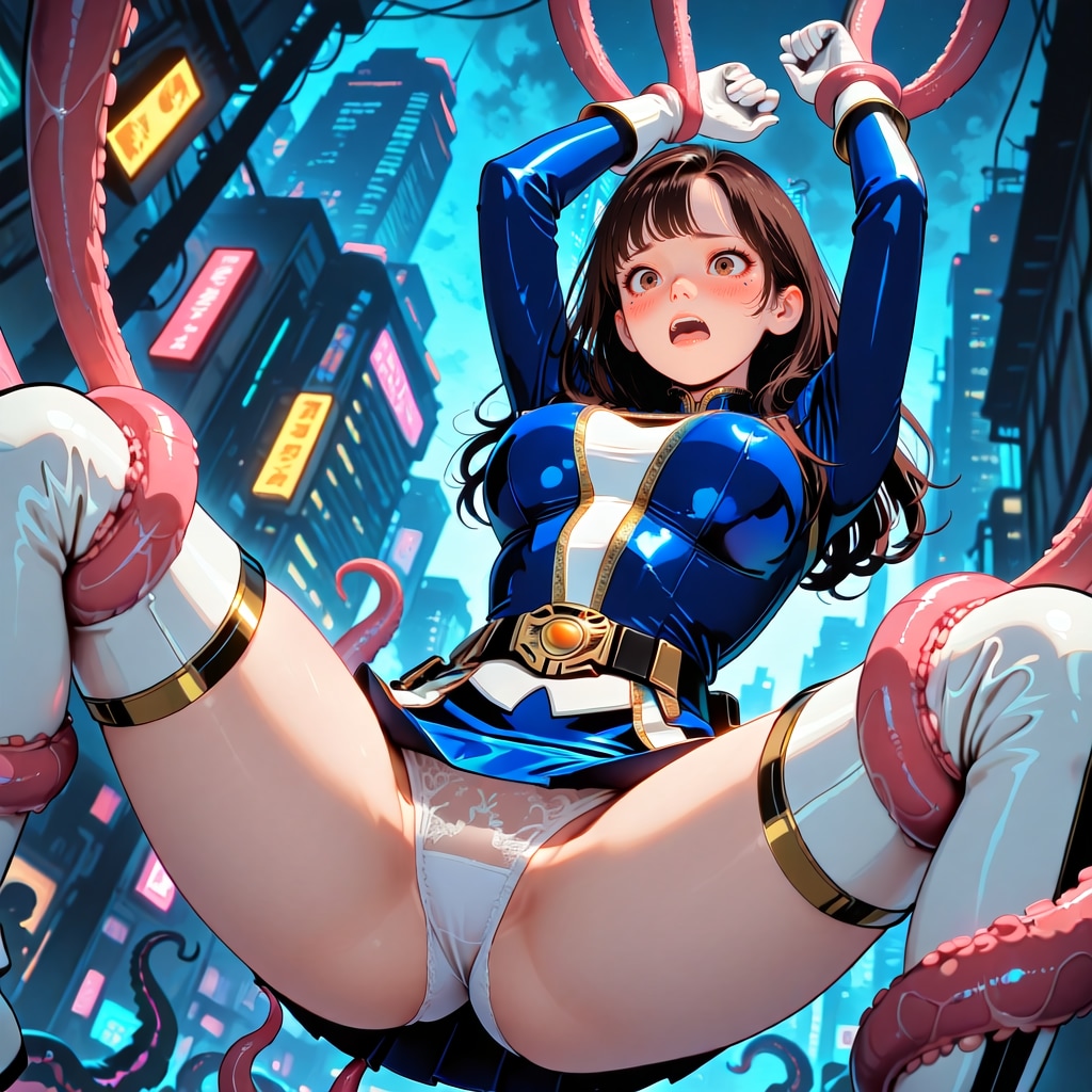 ブルーパワーレンジャー触手に捕まる（開脚吊り）