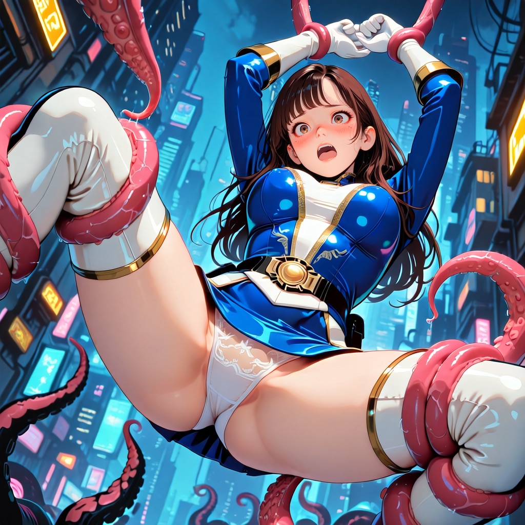 ブルーパワーレンジャー触手に捕まる（開脚吊り）