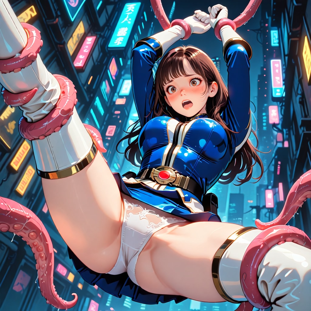 ブルーパワーレンジャー触手に捕まる（開脚吊り）