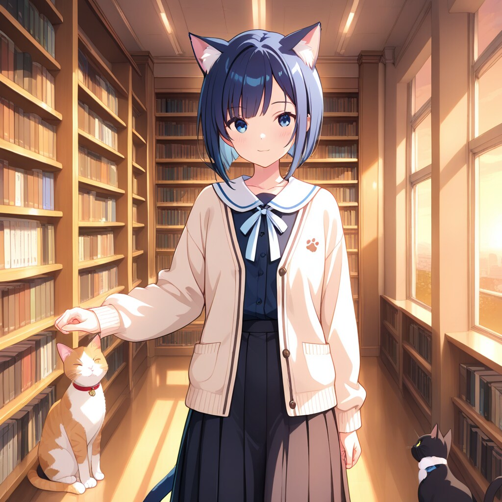 放課後の図書館キャット