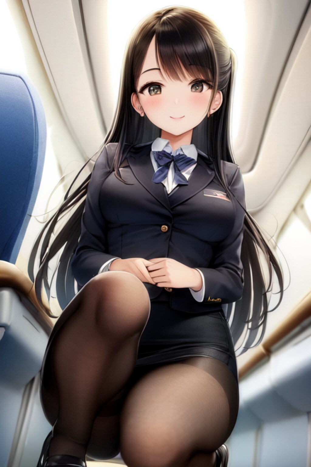 しゃがみ込むCAさん