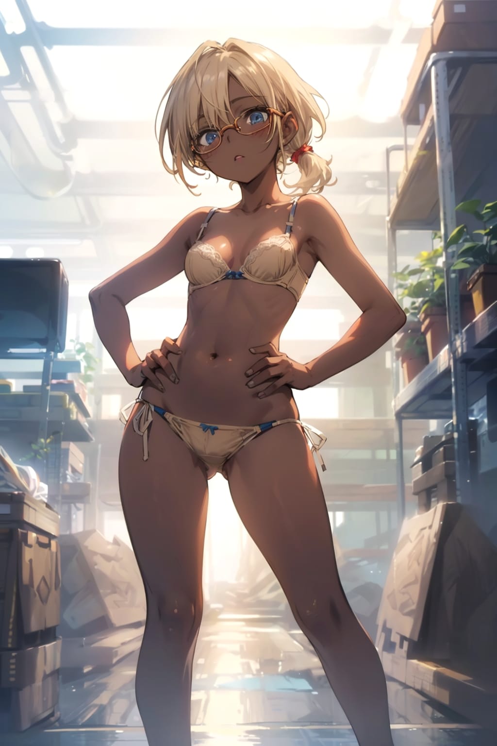 下着の眼鏡っ娘