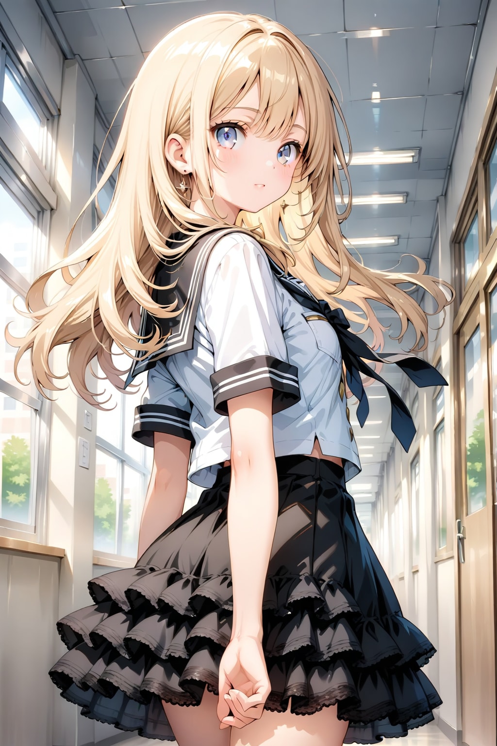 廊下で振り返る女子生徒 | の人気AIイラスト・グラビア