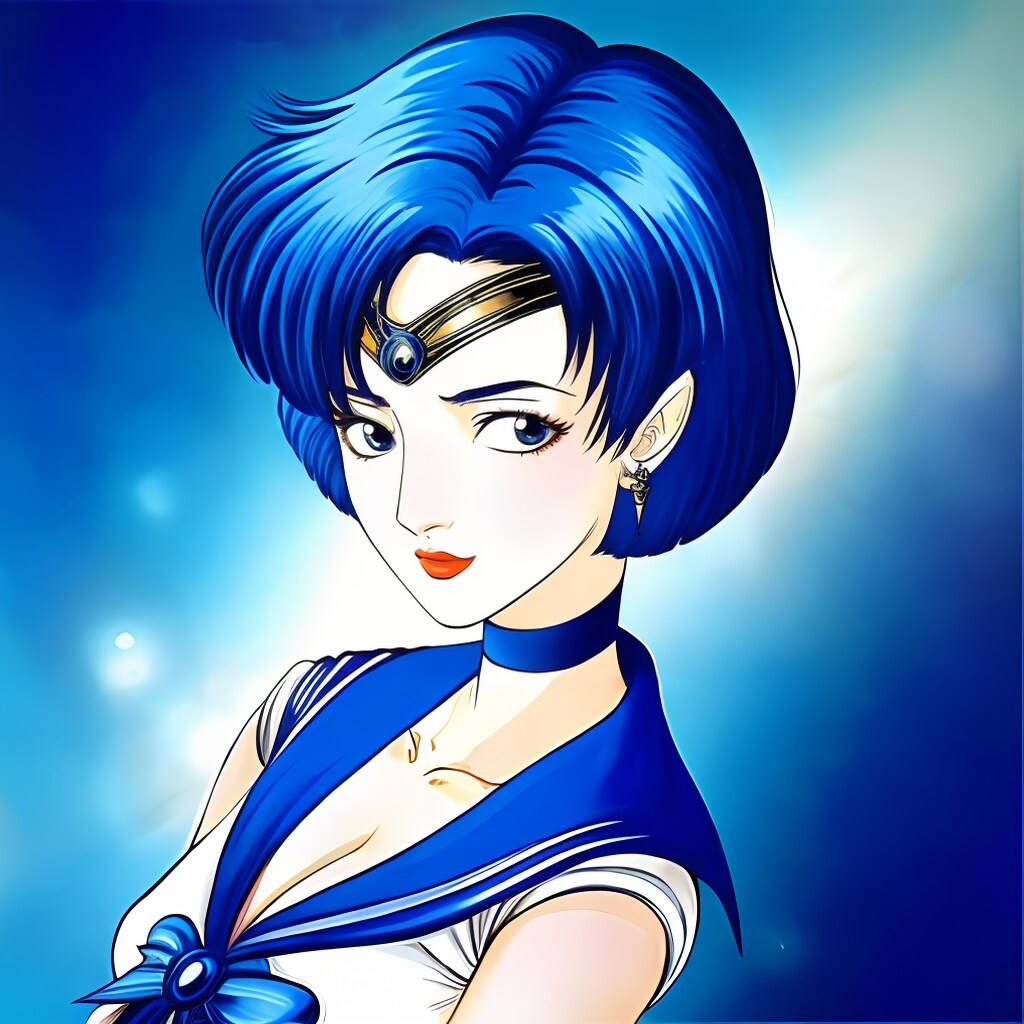 水野亜美とセーラーマーキュリーが天野喜孝テイスト風の世界で輝く月の光