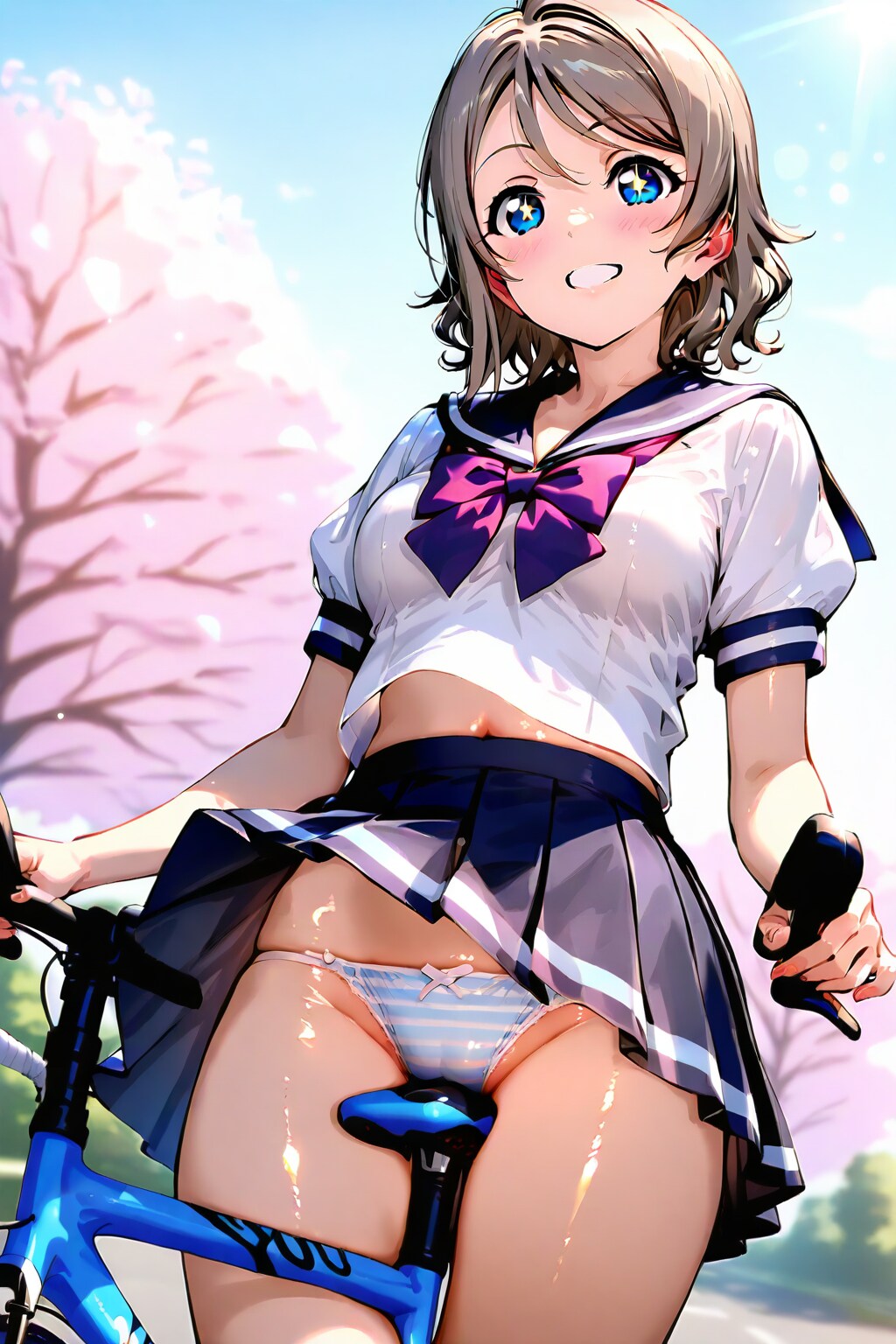 自転車通学少女 渡辺曜（1） パンチラ