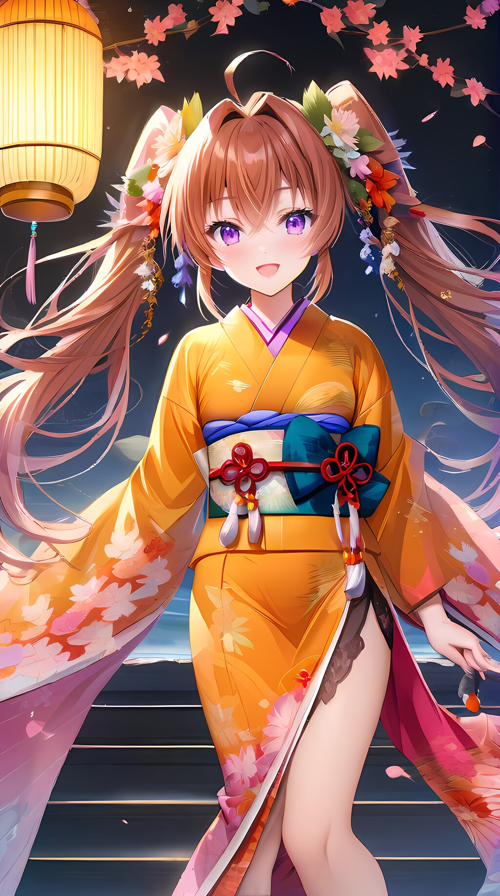 褐色ツインテール着物娘