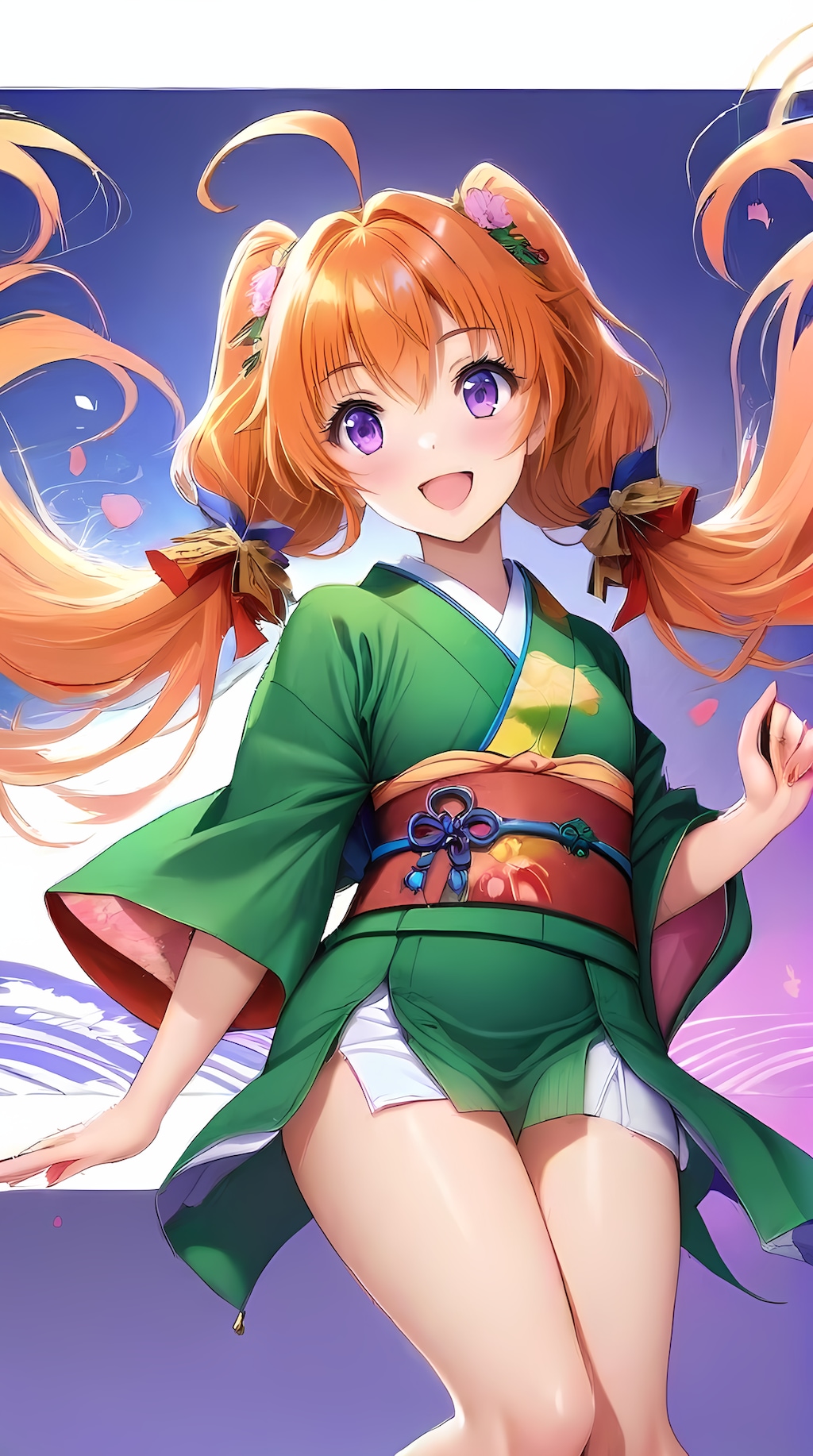 褐色ツインテール着物娘