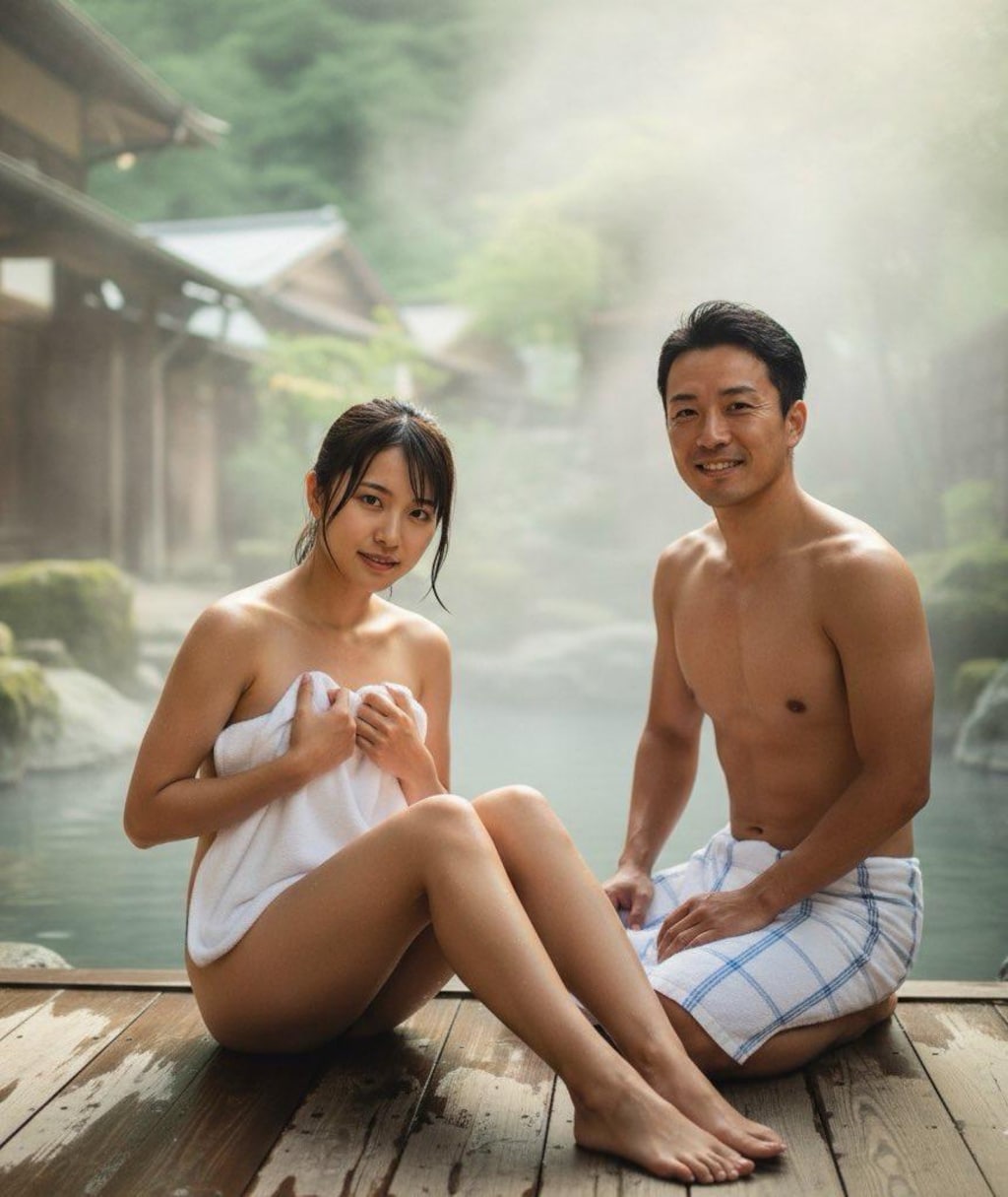 混浴温泉での記念撮影