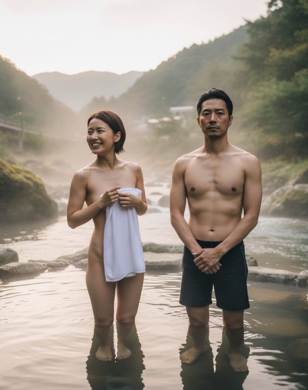 混浴温泉での記念撮影