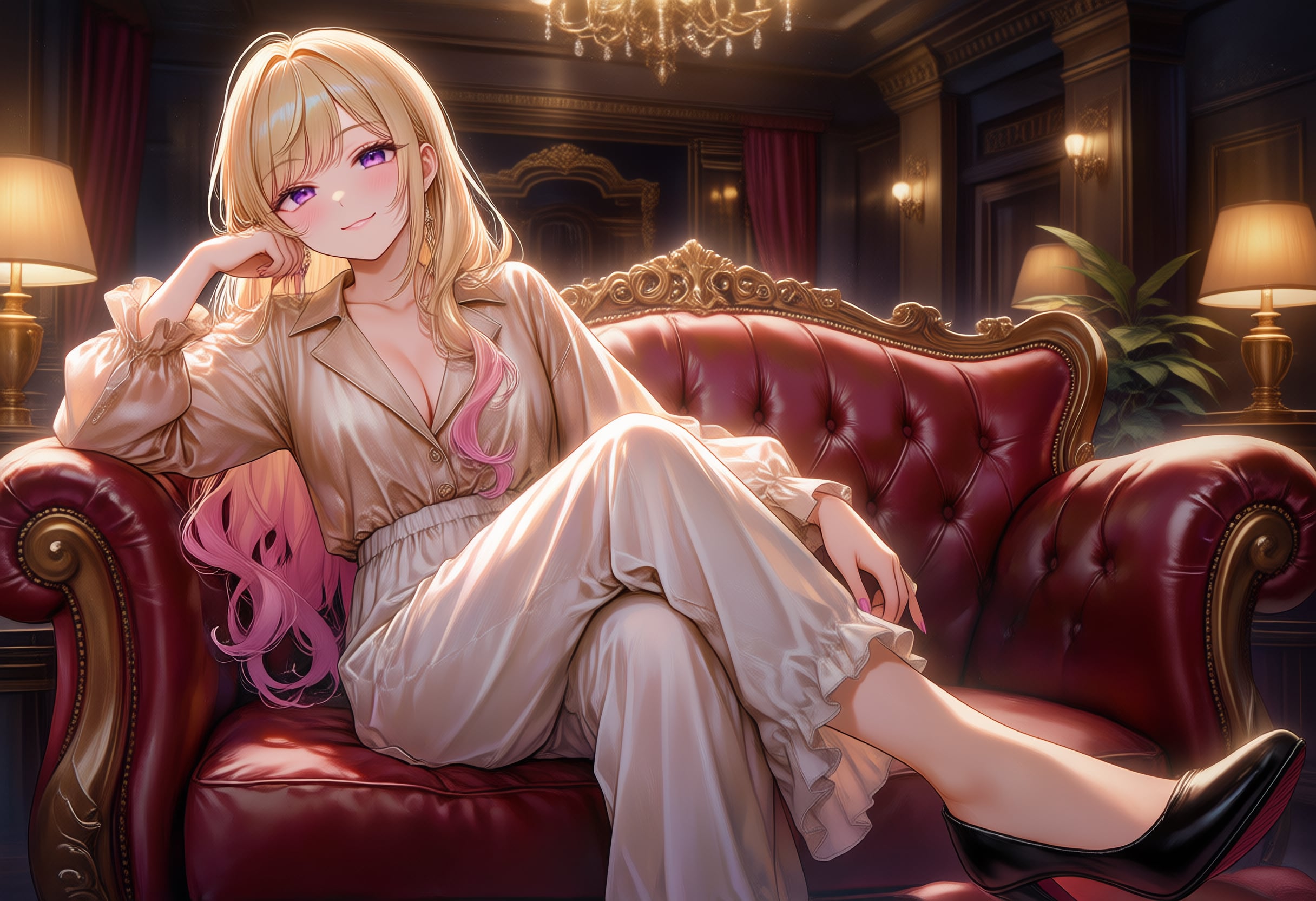 優雅な脚組みモデルポーズ