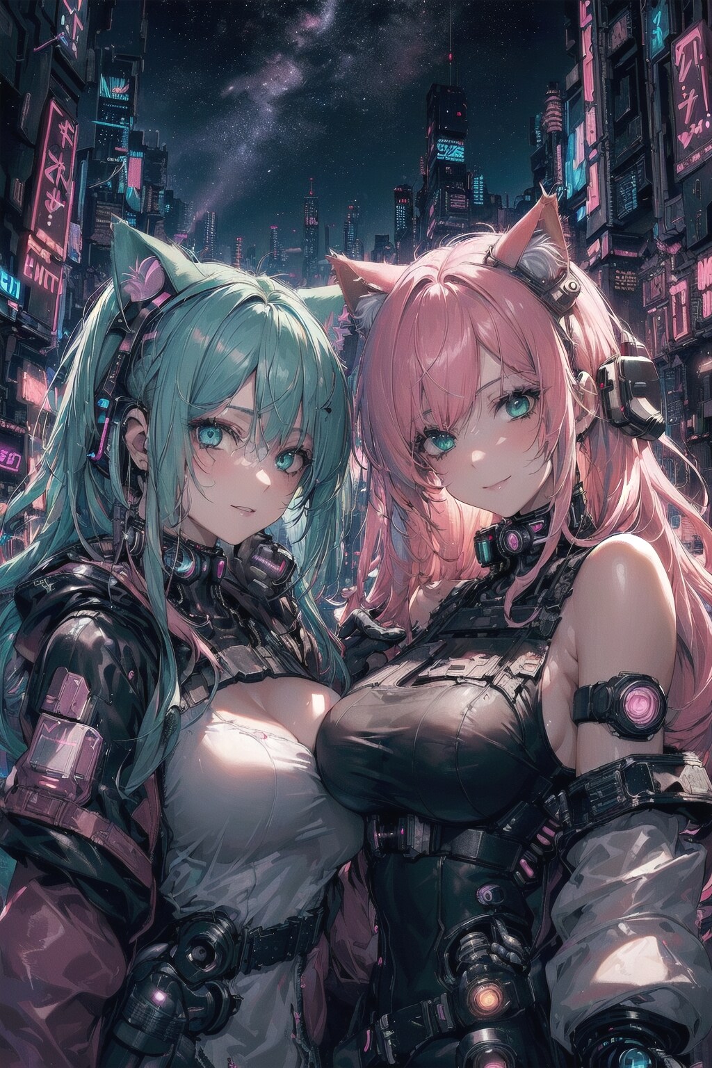 サイバーパンクの猫耳姉妹🐱🐱✨