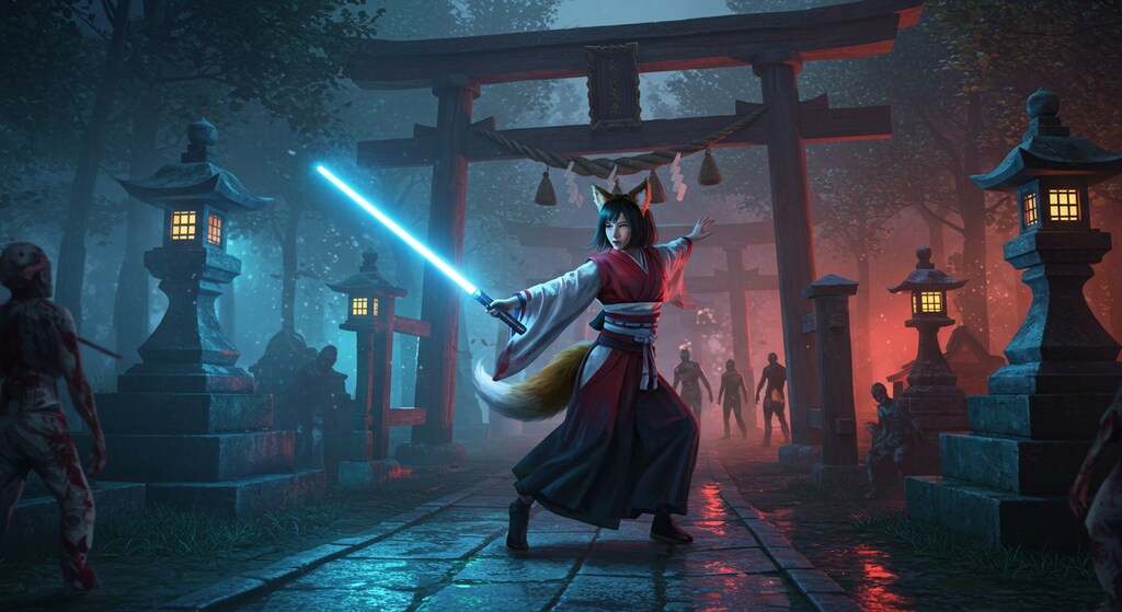 ゾンビと戦う狐巫女