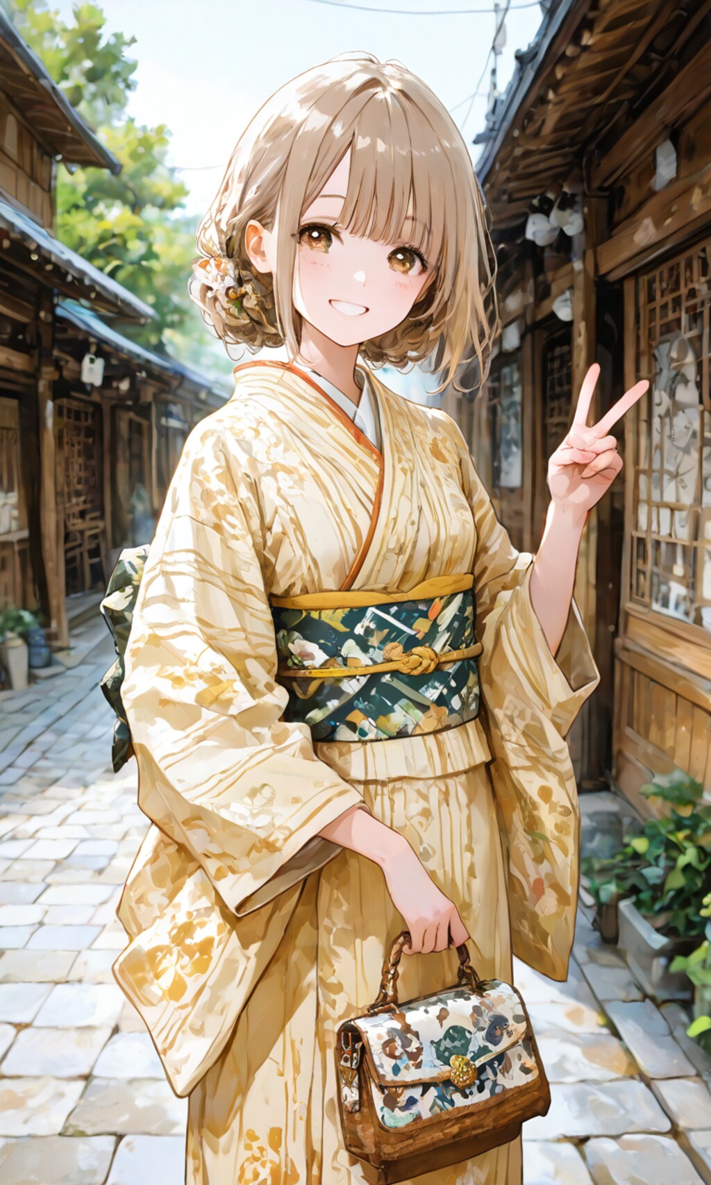 落ち着きのない着物女性