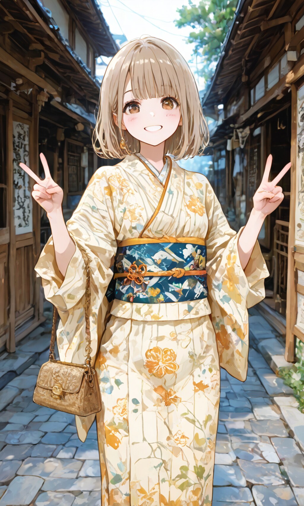 落ち着きのない着物女性