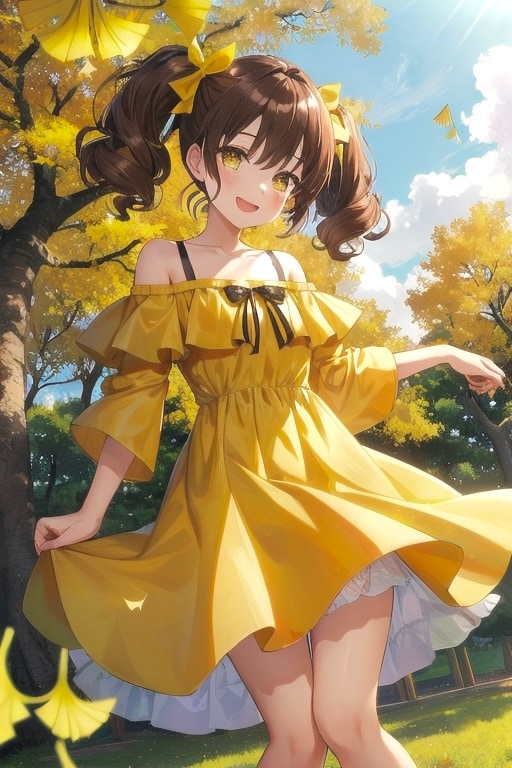 イチョウと記念撮影のなごみちゃん🫶🏻🍁💛 | の人気AIイラスト・グラビア