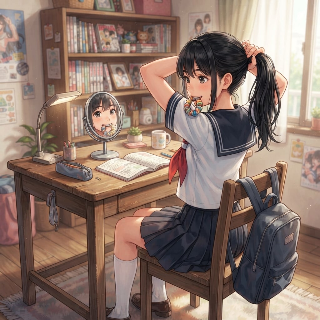 髪を結う少女
