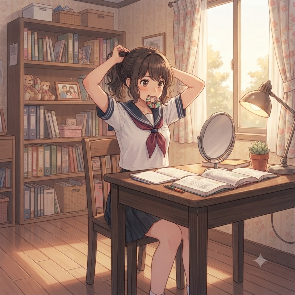 髪を結う少女