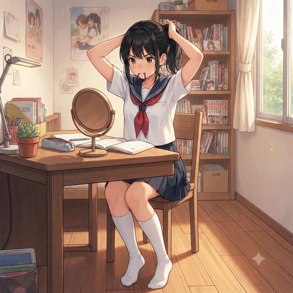 髪を結う少女