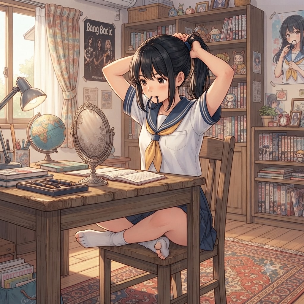 髪を結う少女