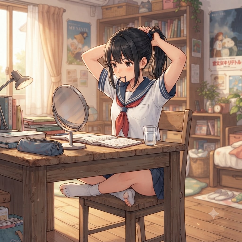 髪を結う少女