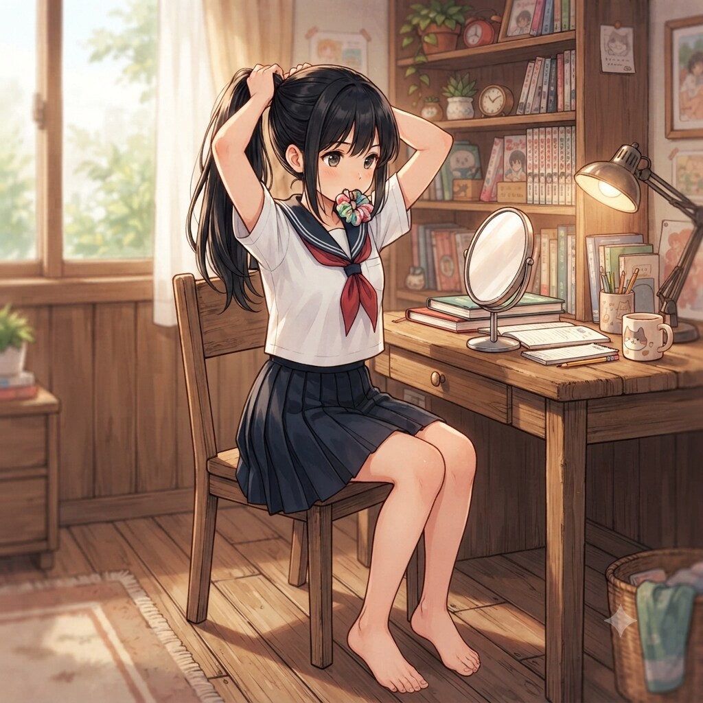 髪を結う少女