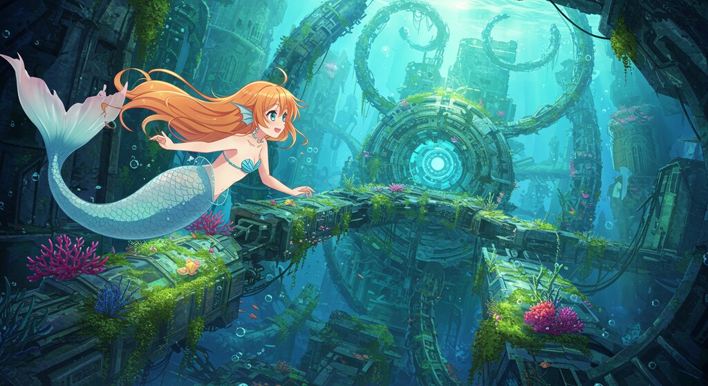 水没廃墟と人魚