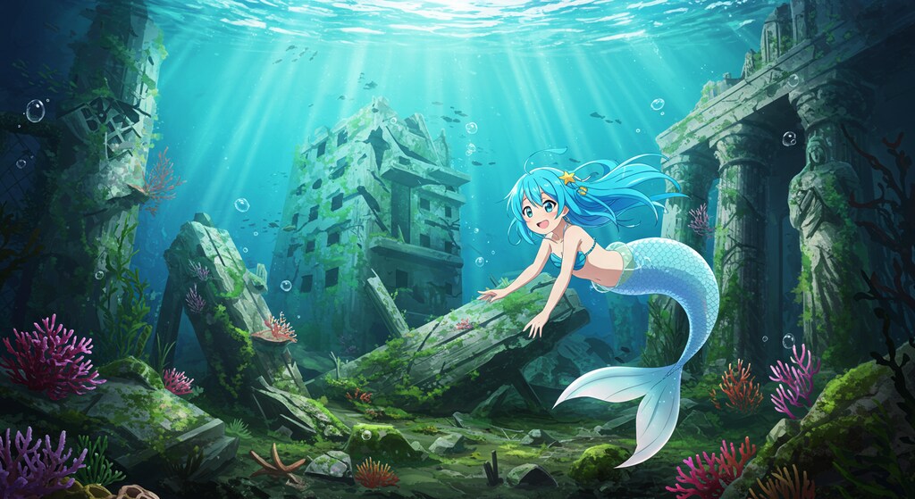 水没廃墟と人魚