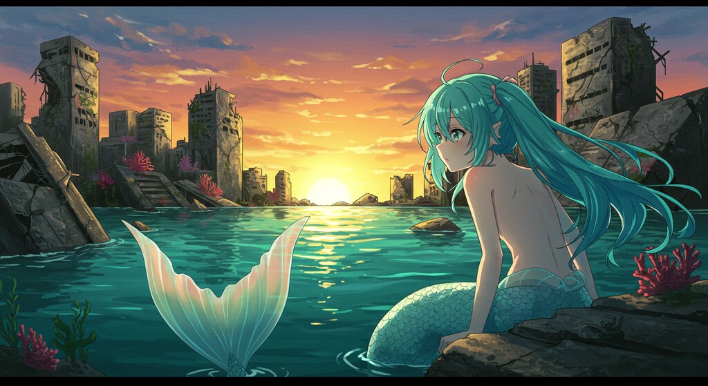 水没廃墟と人魚