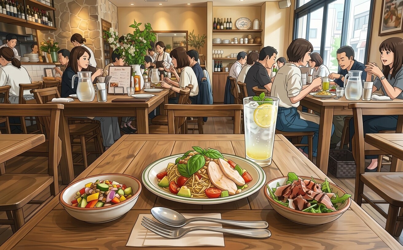 冷製チキンパスタのランチ | の人気AIイラスト・グラビア