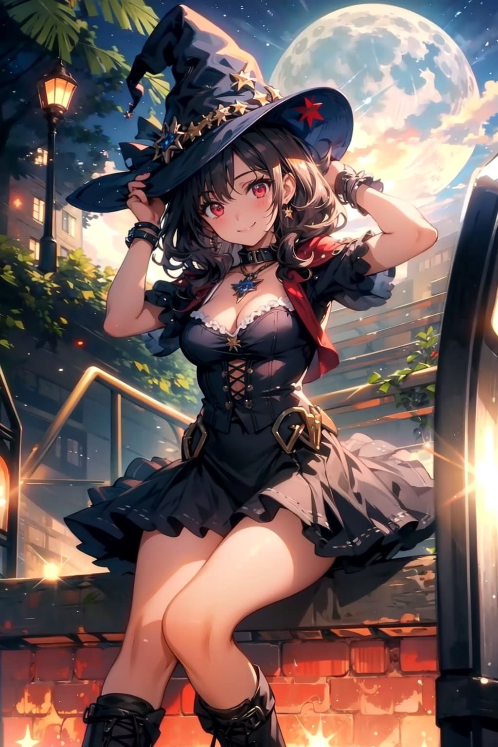月夜に座る魔法使い少女