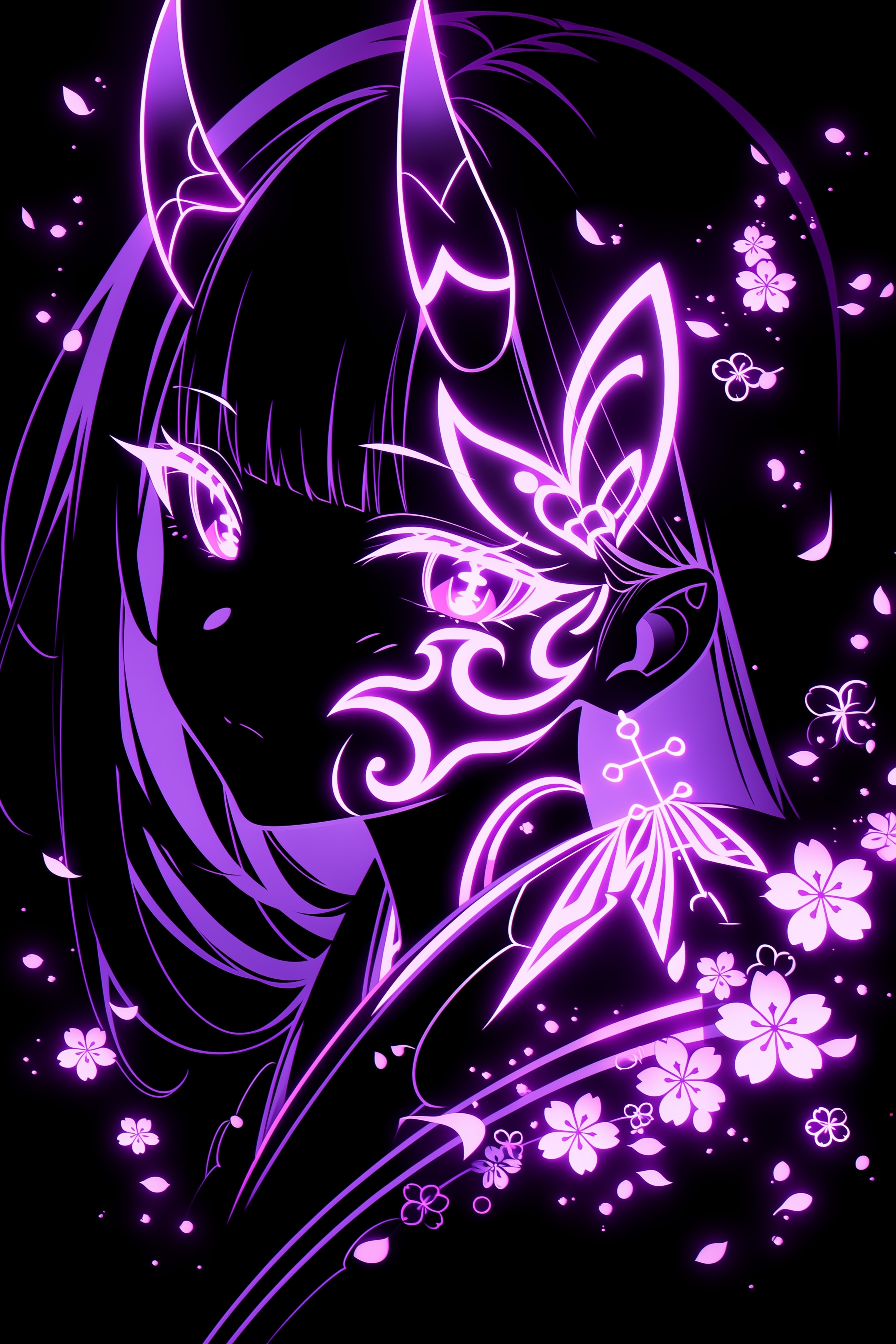 Nijijourney v7でネオンで輝く鬼娘 | の人気AIイラスト・グラビア