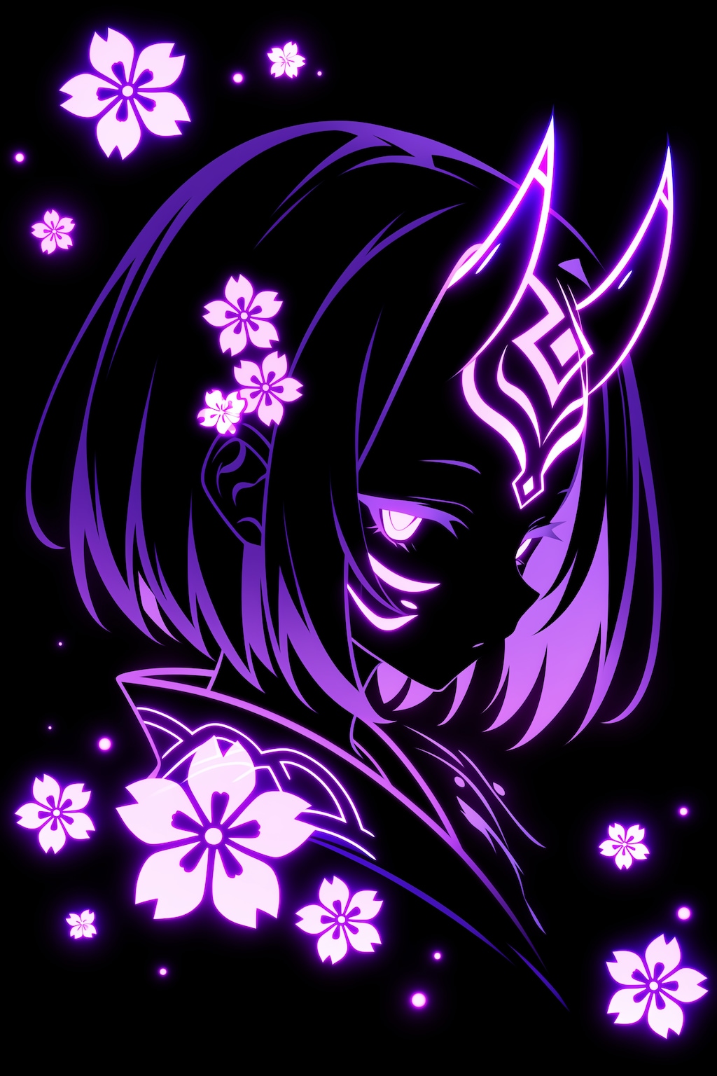 Nijijourney v7でネオンで輝く鬼娘